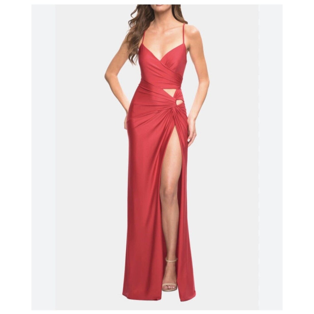 LA FEMME Cut Out Detail Dress In Red Size 4 prom formal